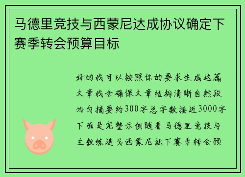 马德里竞技与西蒙尼达成协议确定下赛季转会预算目标