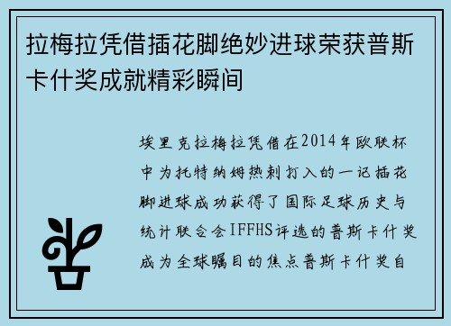 拉梅拉凭借插花脚绝妙进球荣获普斯卡什奖成就精彩瞬间